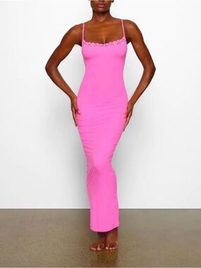 SKIMS Neon Orchid Fits Everybody Lace Long Slip Dress